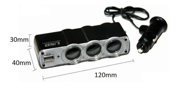 TRIPLE ADAPTADOR TOMA ENCENDEDOR + USB CARGADOR DE 12V.